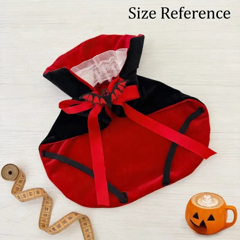 Halloween Vampire Theme Pet Costume Cape for Dogs & Cats - Black Red Velvet Dracula Cloak with Stand Collar, Lace, Bat Bow, Adjustable Straps, Festive Look Party Apparel, Dog Clothes, Dogaccessories, Cool Dog Stuff, Pettticoat, Cat Stuff,,Familyfun