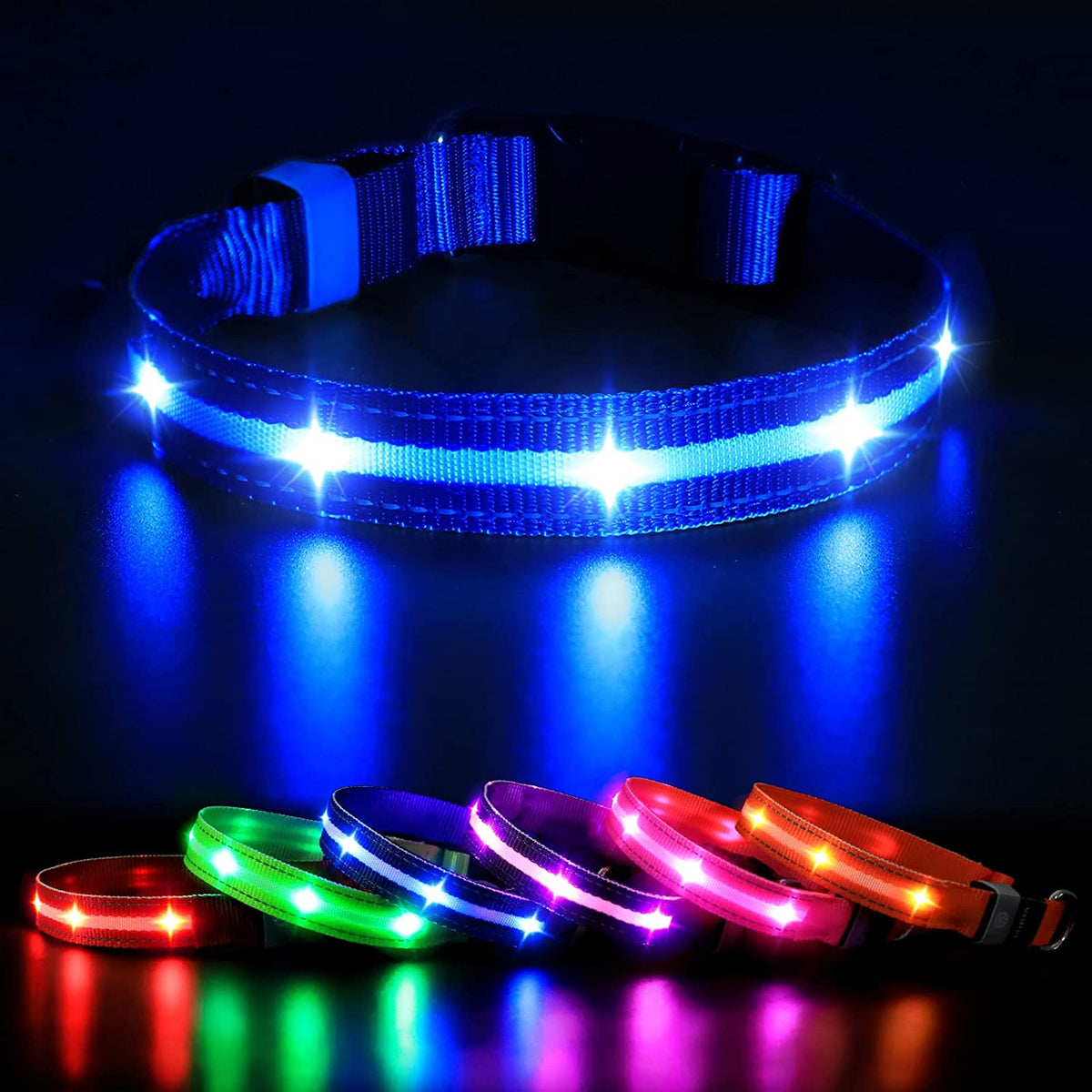 Świecąca obroża LED dla psa, ładowana przez USB – niebieska, rozmiar S