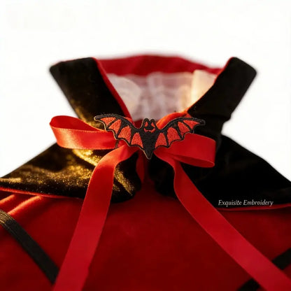Halloween Vampire Theme Pet Costume Cape for Dogs & Cats - Black Red Velvet Dracula Cloak with Stand Collar, Lace, Bat Bow, Adjustable Straps, Festive Look Party Apparel, Dog Clothes, Dogaccessories, Cool Dog Stuff, Pettticoat, Cat Stuff,,Familyfun