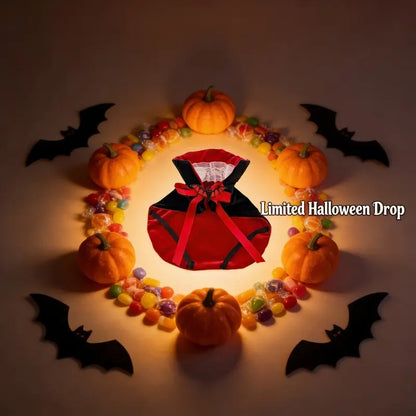Halloween Vampire Theme Pet Costume Cape for Dogs & Cats - Black Red Velvet Dracula Cloak with Stand Collar, Lace, Bat Bow, Adjustable Straps, Festive Look Party Apparel, Dog Clothes, Dogaccessories, Cool Dog Stuff, Pettticoat, Cat Stuff,,Familyfun