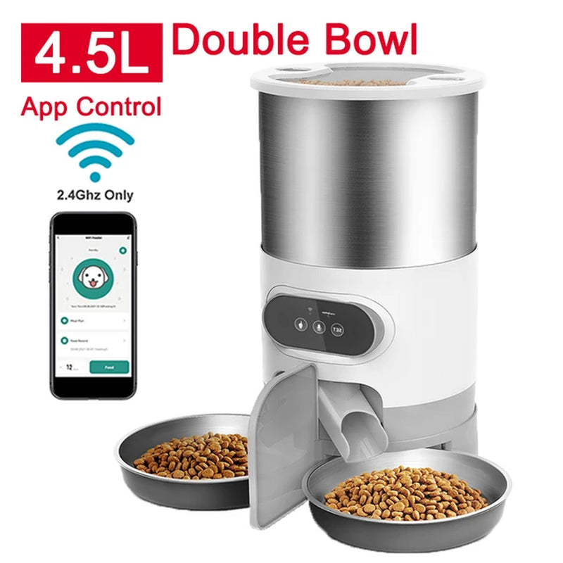 Cat Timing Feeder Smart APP Cat Feeder Stainless Steel Double Meal Pet Food Remote Feeding Automatic Dispenser Suitable Cats Dog