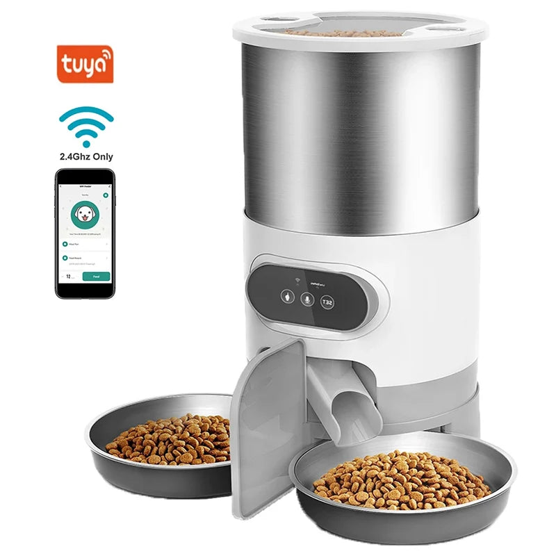 Cat Timing Feeder Smart APP Cat Feeder Stainless Steel Double Meal Pet Food Remote Feeding Automatic Dispenser Suitable Cats Dog